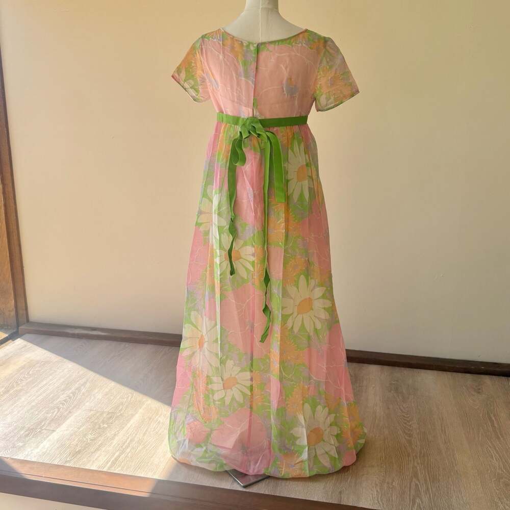 Vintage 1960s Union Label Floral Chiffon Empire Waist Maxi Dress - Picture 3 of 14